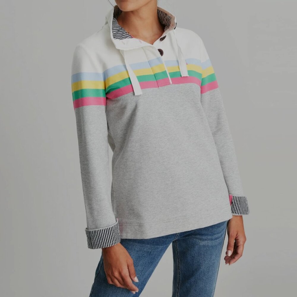 Joules Womens Saunton Funnel Neck Sweatshirt Gray with Pastel Stripes